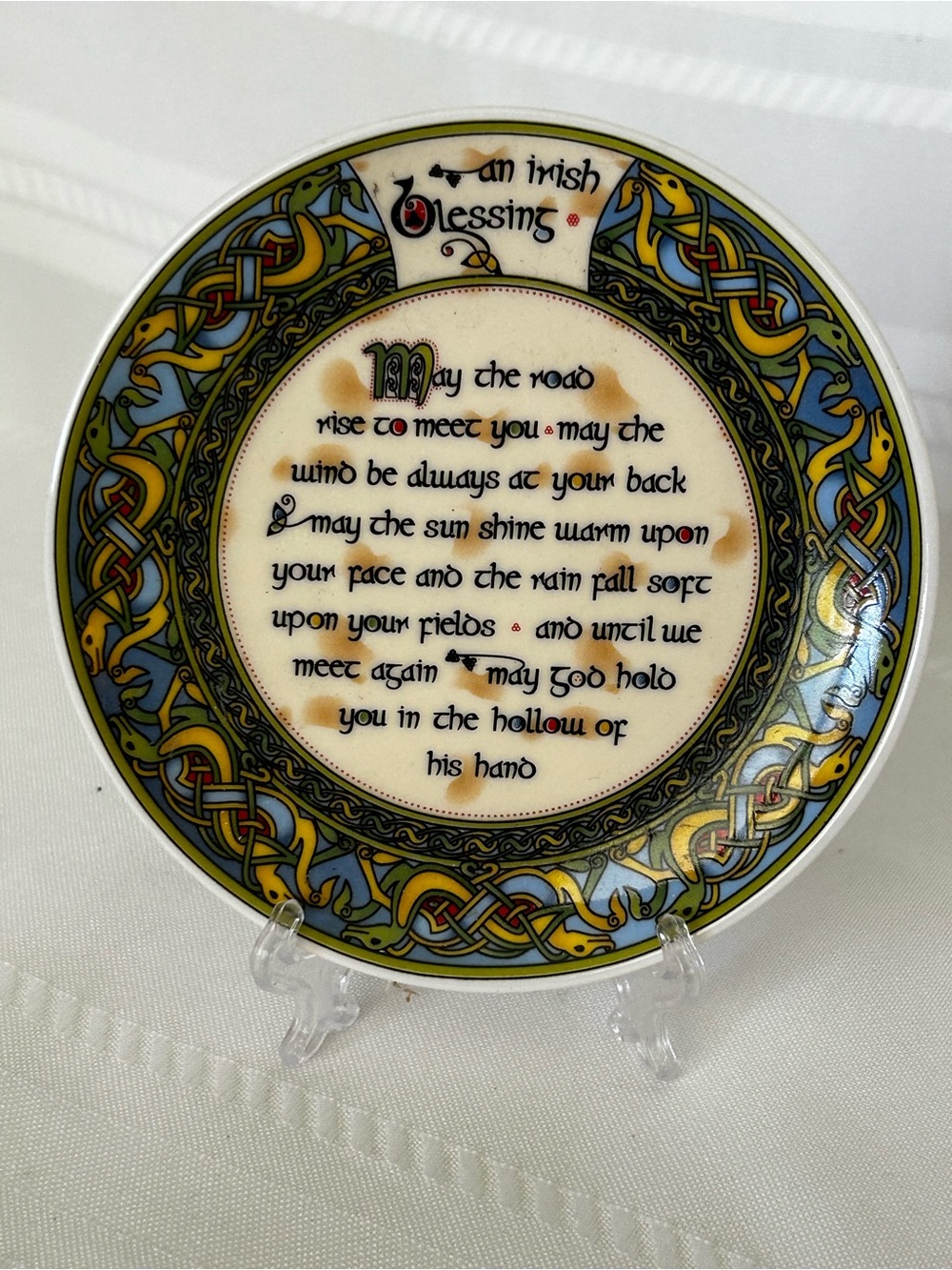 In Box Clara Bone China Irish Blessing Wall Plate Celtic Knot Home Wall Decor